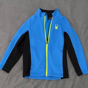 Spyder Kids Blue and Black Mid-layer with Neon Yellow Accents